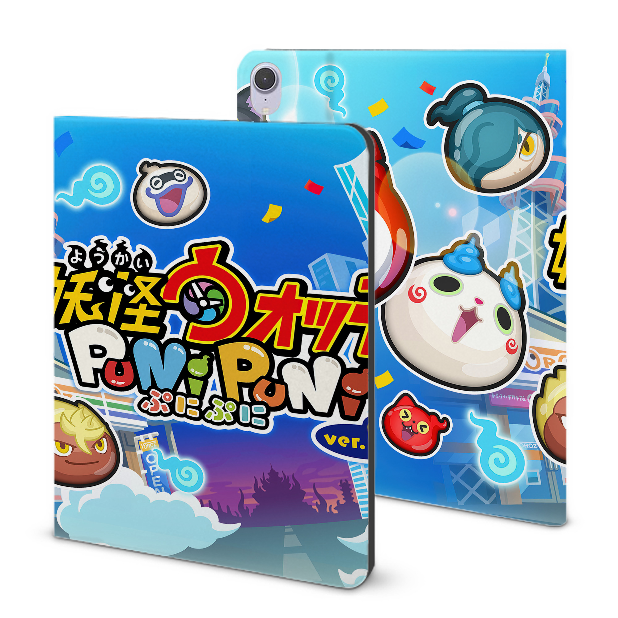 （画像用） 妖怪ウォッチ Yo-kai Watch IPad ケース ブック型 PUレザー TPU 耐衝撃 軽量 薄型 ペン収納なし 全面保護 IPad 各モデル対応